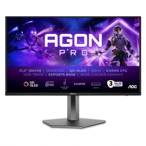Monitor AOC AGON PRO AG326UD 80 cm (31,5"), 3840x2160 (4K UHD), OLED 250 cd/m2, 16:9 HDR400 TrueBlack 0,03ms 165Hz 2xHDMI DP zvočnik temno siv