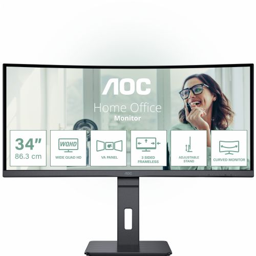 Monitor AOC CU34P3CV 34" VA ukrivljen, UltraWide QHD 3440x1440, 100Hz, USB-C 65W, vgrajeni zvočniki