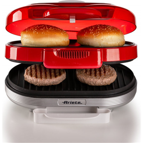 Aparat za hamburgere Ariete Party Time (crveno/bijeli, 1200 W, stil 50-ih)