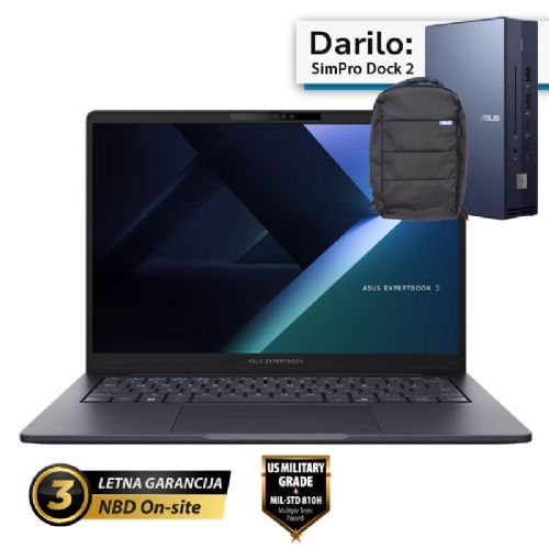 Prijenosno računalo Asus ExpertBook B5 Intel Ultra 5-225H/16GB/SSD 1TB NVMe/35,56 cm (14") FHD+/Win11Pro, plavo (90NX08I1-M008C0)