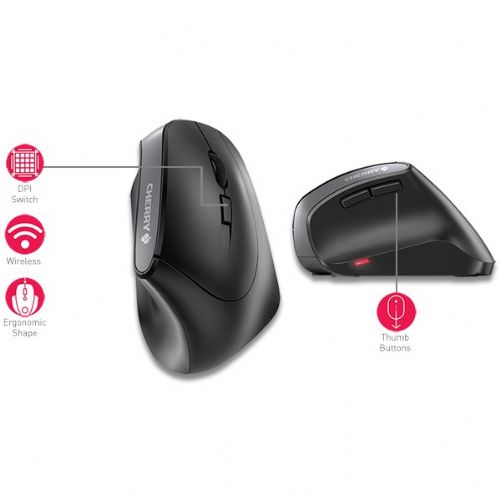 Cherry MW 4500 RF ergonomski miš, bežični, optički, USB prijemnik, 1200 DPI, desni, crni