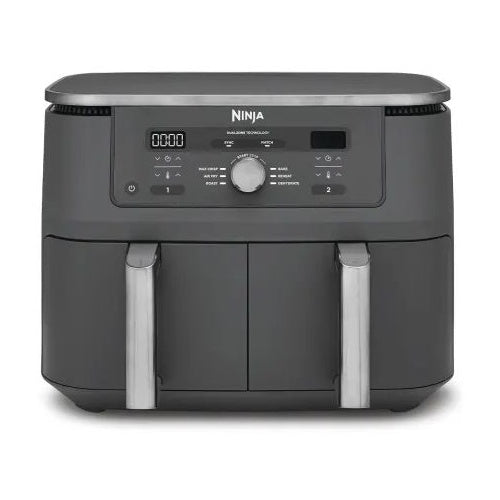 Ninja DZ400EU Air Fryer 6 Programs, 2 Baskets 4.75 L, 2470 W, Adjustable Thermostat, Metallic Gray