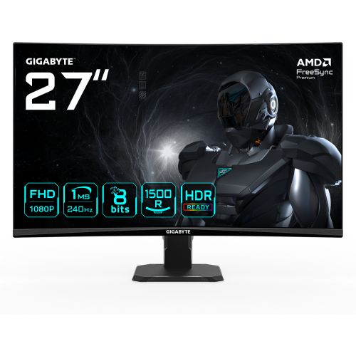 Monitor Gigabyte GS27FC2 (68,6 cm (27"), črna, FullHD, VA, ukrivljen, HDR-Ready, 240Hz panel)