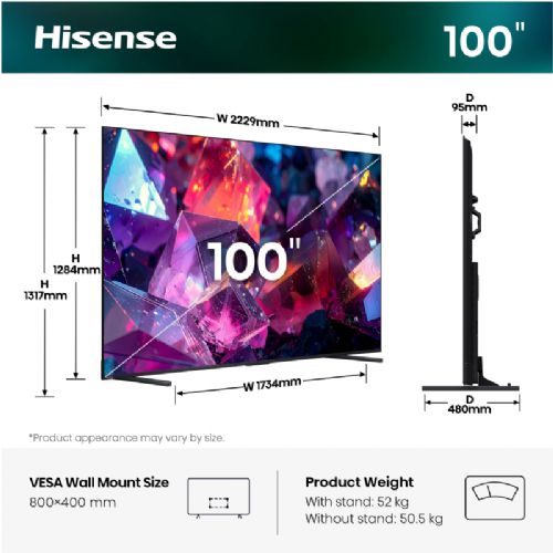 Televizor Hisense 100E7S PRO, 254 cm (100"), 4K QLED, 144 Hz, VIDAA, Dolby Vision Atmos
