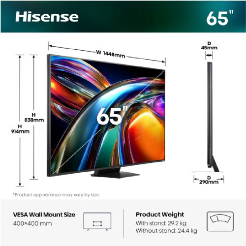 Televizor Hisense 65UR9S, 164 cm (65"), 4K RGB MiniLED, 180 Hz, Smart TV VIDAA, Dolby Vision Atmos