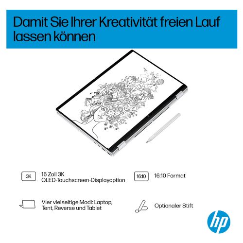 Prenosni računalnik HP OmniBook X Flip 16" 3K OLED zaslon na dotik, Intel Core Ultra 7 258V, 32GB RAM, 1TB SSD, DE, Windows 11 Home