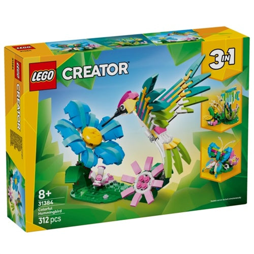 Kocke Lego Creator 3-v-1 Igrača za gradnjo divjih živali: Barviti kolibri, 312 kock, od 8. let (31384)