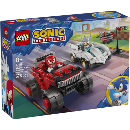 Kocke Lego Sonic the Hedgehog Silverjev avto proti Knucklesovemu pošastnemu tovornjaku, 378 kos, od 8. let 77118