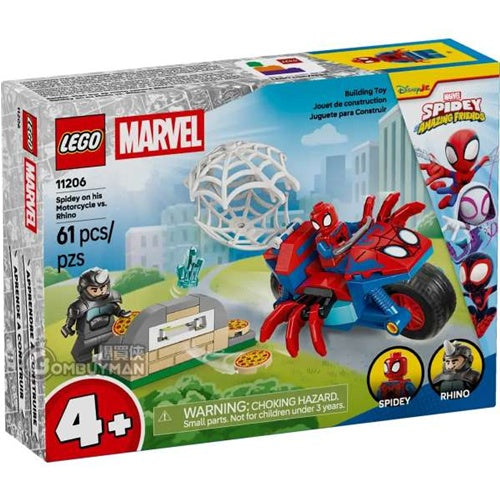 Kocke Lego Super Heroes Marvel Spidey in njegovi super prijatelji Spidey na motorju proti nosorogu, 61 kock, od 4. let (11206)