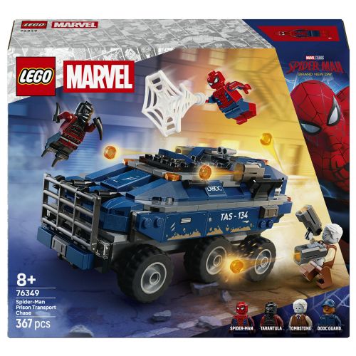 Kocke Lego Marverl Super Heroes: Spider Man lovi zaporniški transporter, 367 kos, od 8. let (76349)