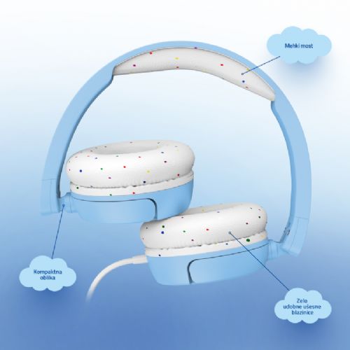 Otroške slušalke LAMAX SoundKid1, 85/94 dB, 40 mm gonilniki, SafeSound2.0, mikrofon, 3,5 mm priklop, modre