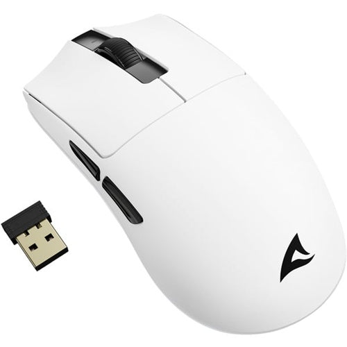 Miška Sharkoon Fireglider optična, brezžična in žična, 12000 dpi, ergonomska za desničarje, bela