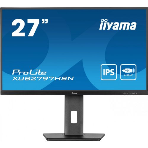 Monitor Iiyama ProLite XUB2797HSN-B2, 68,6 cm (27"), 1920 x 1080 (FHD), IPS, 300 cd/m2, 16 : 9, 1 ms, 100 Hz, HDMI, DP, USB-C (65 W), zvočnik, pivot, črna