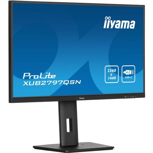 Monitor Iiyama XUB2797QSN-B2, 68,6 cm (27"), 2560 x 1440 (QHD), 16 : 9, QHD, IPS, 1 ms, 100 Hz, HDMI, DP, USB-C (65 W), zvočnik, pivot, črna