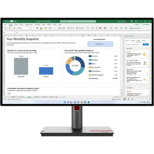 Monitor Lenovo ThinkVision P27h-30 68,58 cm (27"), 16:9, 2560x1440, 350 cd/m2, 1000:1, 3M:1, 6ms 1x DP 1.4 1x HDMI 2.0, 1x DP-Out, 1xUSB-C 65W, črna