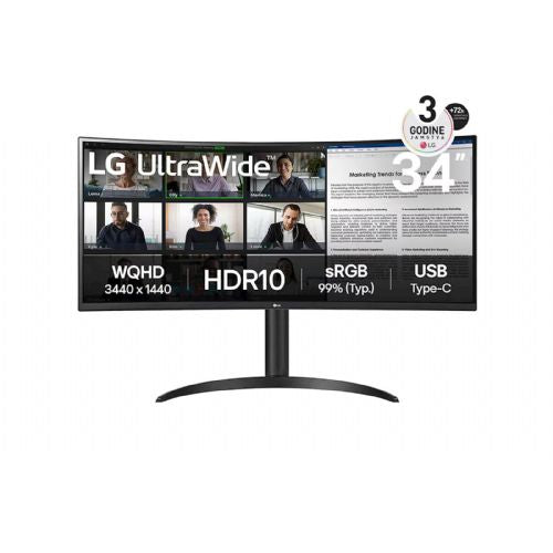 Monitor LG Ultra Wide 34WR55QK-B.AEU, 86,4 cm (34"), 3440 x 1440 (QHD), VA, 300 cd/m2, 5 ms, HDR10, 2 x HDMI, DP, USB-C (65 W), črn