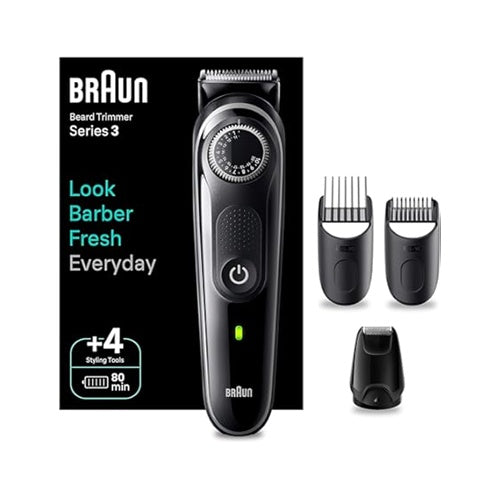 Braun Series 3 BT3440 muški trimer, crni, 40 podesivih duljina (0,5–20 mm), ugrađena Ni-MH baterija, 50 minuta rada, nastavci koji se mogu prati