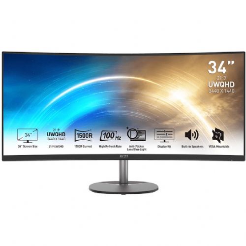 Monitor MSI PRO MP341CQDE 86,4 cm (34"), 3440 x 1440 (UWQHD), VA, 300 cd/m2, 4ms 100Hz, 4W,