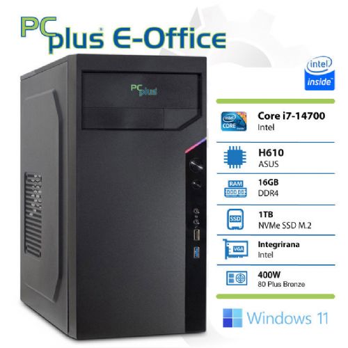 Računalo PCPLUS e-Office i7-14700 16GB 1TB NVMe SSD Windows 11 Home