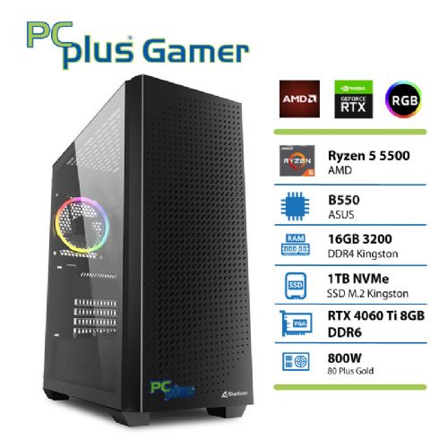 PCPLUS Gamer Ryzen 5 5500 16GB 1TB NVMe SSD RTX 4060 Ti 8GB DDR6 gaming namizni računalnik