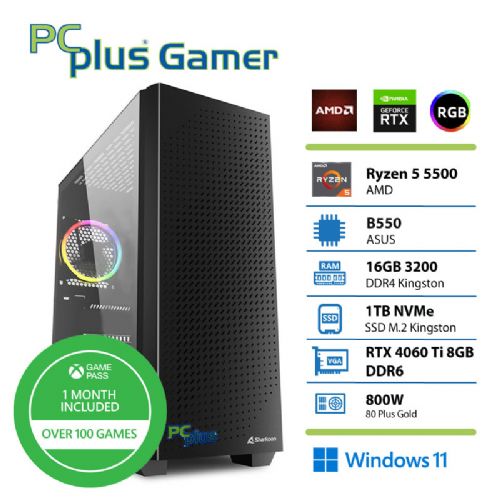 Osebni računalnik PCPLUS Gamer R5-5500/16GB/SSD 1TB NVMe/RTX 4060Ti/Win11Home + Xbox GP gaming namizni računalnik
