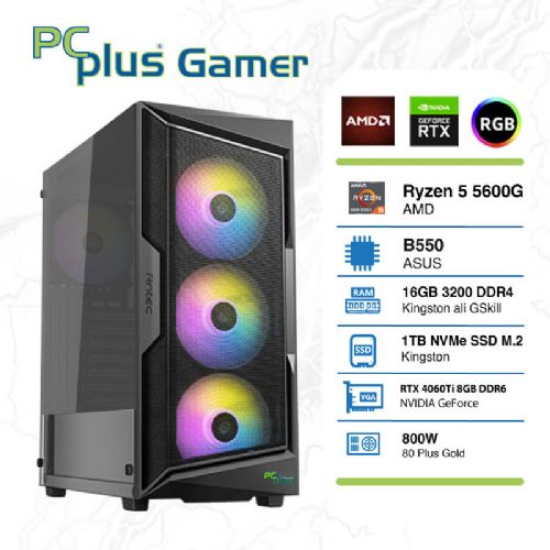 PCPLUS Gamer Ryzen 5 5600G 16GB 1TB NVMe SSD GeForce RTX 4060 Ti 8GB RGB igraće stolno računalo