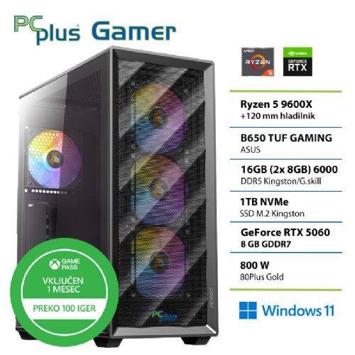Osebni računalnik PCPLUS Gamer R5-9600X/16GB/SSD 1TB NVMe/RTX 5060/Win11Home + Xbox GP