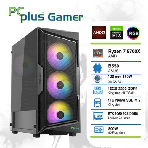 Osebni računalnik PCPLUS Gamer R7-5700X/16GB/SSD 1TB NVMe/RTX 4060/RGB/BrezOS