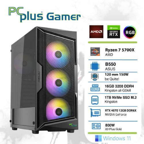 PCPLUS Gamer Ryzen 7 5700X 16GB 1TB NVMe SSD GeForce RTX 4070 12GB RGB Windows 11 Home igraće stolno računalo