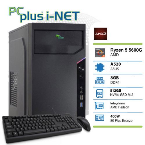 Računalnik PCPLUS i-NET Ryzen 5 5600G 8GB 512GB NVMe M.2 SSD + miška in tipkovnica