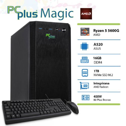 Računalnik PCplus Magic, AMD Ryzen 5 5600G, 16 GB, 1 TB NVMe SSD, miška in tipkovnica