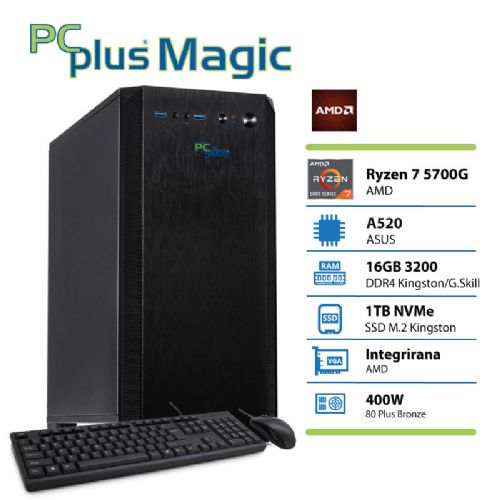 Računalnik PCPLUS Magic Ryzen 7 5700G 16GB 1TB tipkovnica miška