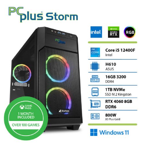 Računalnik PCPLUS Storm i5-12400F 16GB 1TB NVMe SSD GeForce RTX 4060 DDR6 8GB Windows 11 Home + Xbox GP gaming
