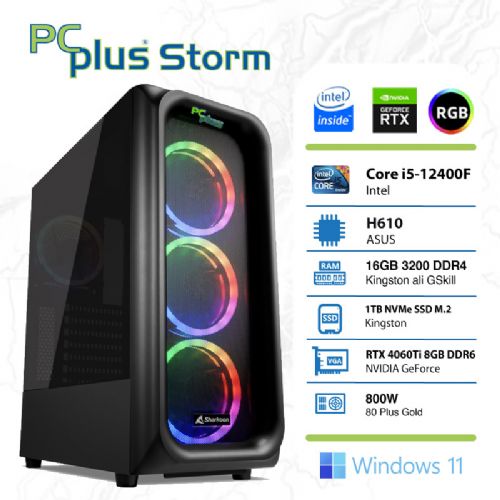 PCPLUS Storm i5-12400F 16GB 1TB NVMe SSD GeForce RTX 4060 Ti DDR6 8GB RGB Windows 11 Home igraće stolno računalo