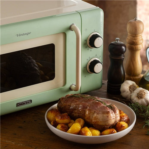 Prostostoječa mikrovalovna pečica Ariete Vintage krem/svetlo zelena 20 l, 800 W, 5 močnostnih stopenj, gramofon 27 cm, končni signal