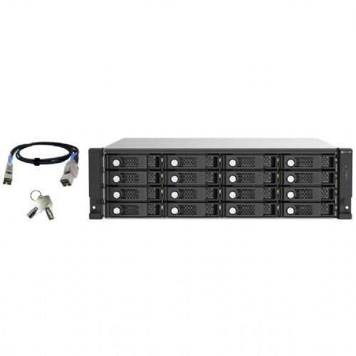 Razširitveno ohišje QNAP TL-R1620SEP-RP s 16 režami za 3U rackmount SAS 12 Gbps JBOD z razširitvenim modulom SAS 12 Gbps in diski SAS/SATA 6 Gbps