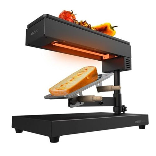 Raclette Cecotec Cheese&Grill 6000 črna, 600 W, nerjaveče jeklo, termostat, nelepljiv premaz, obrnljive lopate