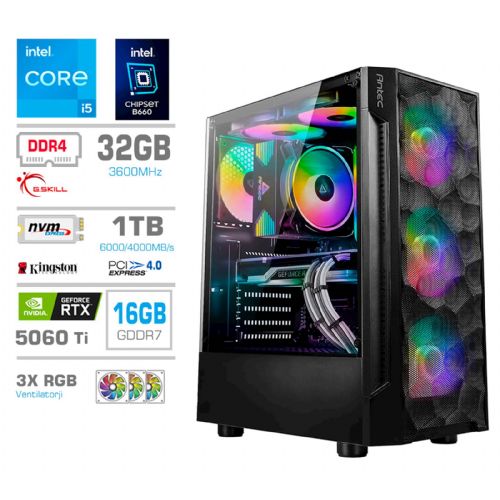 Namizni računalnik PCX Exton i5 14400KF/32GB/1TB SSD/RTX 5060 Ti 16GB/RGB PCX-GS7-617501