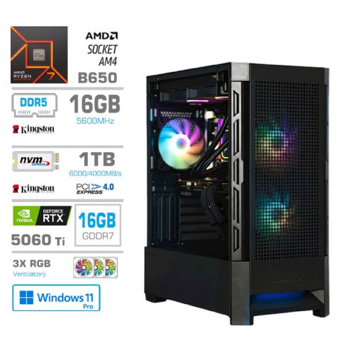 Namizni računalnik PCX Exton AMD Ryzen 7 7800X3D, 32GB, 1TB SSD, RTX 5070Ti, Windows 11 Pro