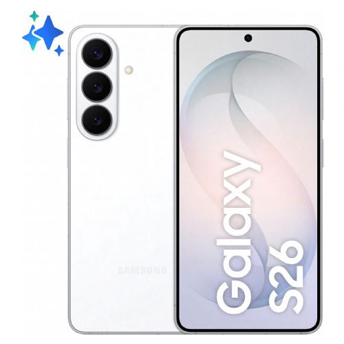 Pametni telefon Samsung Galaxy S26 256 GB bel, 6,3" Dynamic AMOLED 2X, Android 16, 50 MP trojna kamera, 5G