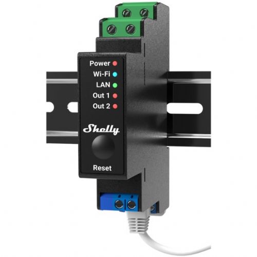 Shelly rele &quot;Pro 2PM&quot; WLAN LAN Max. 25A 2 kanala 1 faza BT merilna funkcija DIN-Rail