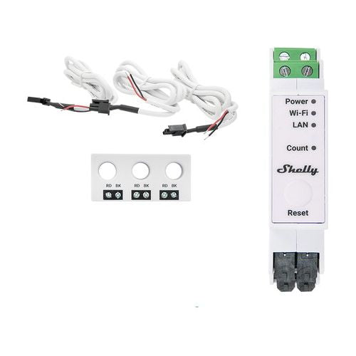 Shelly Relay &quot;Pro 3EM-3CT63&quot; WLAN LAN merilnik električne energije Vklj. CT merilno funkcijo BT DIN-Rail