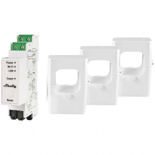 Home Shelly Relay "Pro 3EM 400A" WLAN LAN števec električne energije Vklj. 3 400A priključki merilna funkcija BT DIN-Rail