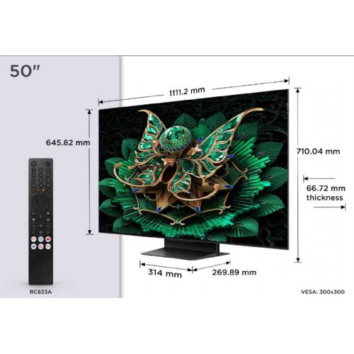 Televizor TCL 50C71K 126 cm (50''), 4K QD-Mini LED HDR, Google TV, 144Hz, Dolby Atmos 50C71K