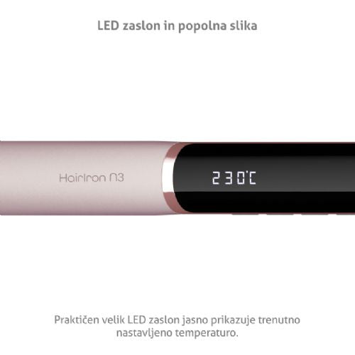 Ravnalec las TrueLife HairIron N3, keramične plošče 25 mm, ionizator UltraIonic, LED zaslon, 12 stopenj temperature