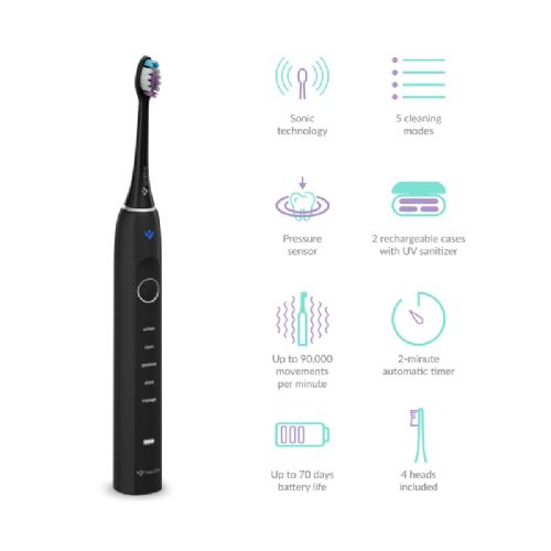 Sonični zobni ščetki TrueLife SonicBrush Clean70 UV Duo, 2 kosa, 90.000 gibov/min, 5 načinov, SmartPressure senzor, UV sterilizacija, 70 dni delovanja, USB-C