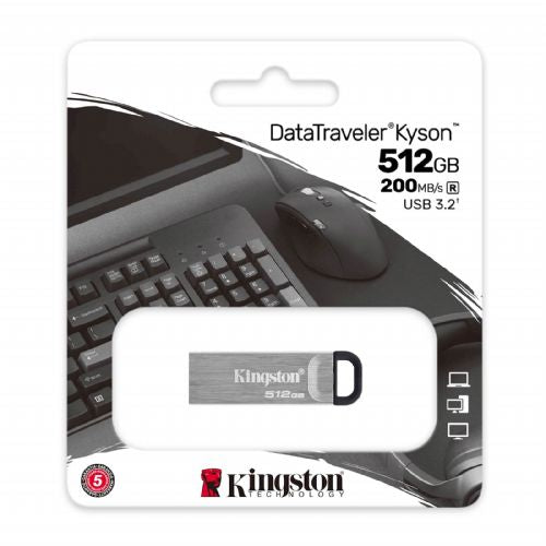 USB disk Kingston 512GB DT Kyson, 3.2 Gen1, 200/60MB/s, kovinski, brez pokrovčka DTKN/512GB