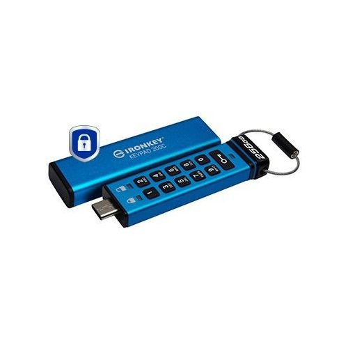 USB Kingston IronKey Keypad 200 šifriranje XTS-AES, USB-C 3.2 Gen 1, zaščita z geslom, hitrost do 280 MB/s, kompatibilnost macOS/Windows