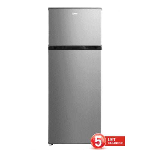 Kombinirani hladilnik VOX KG2730SE, 204 L, 143 cm, zamrzovalnik zgoraj, energijski razred E, srebrne barve